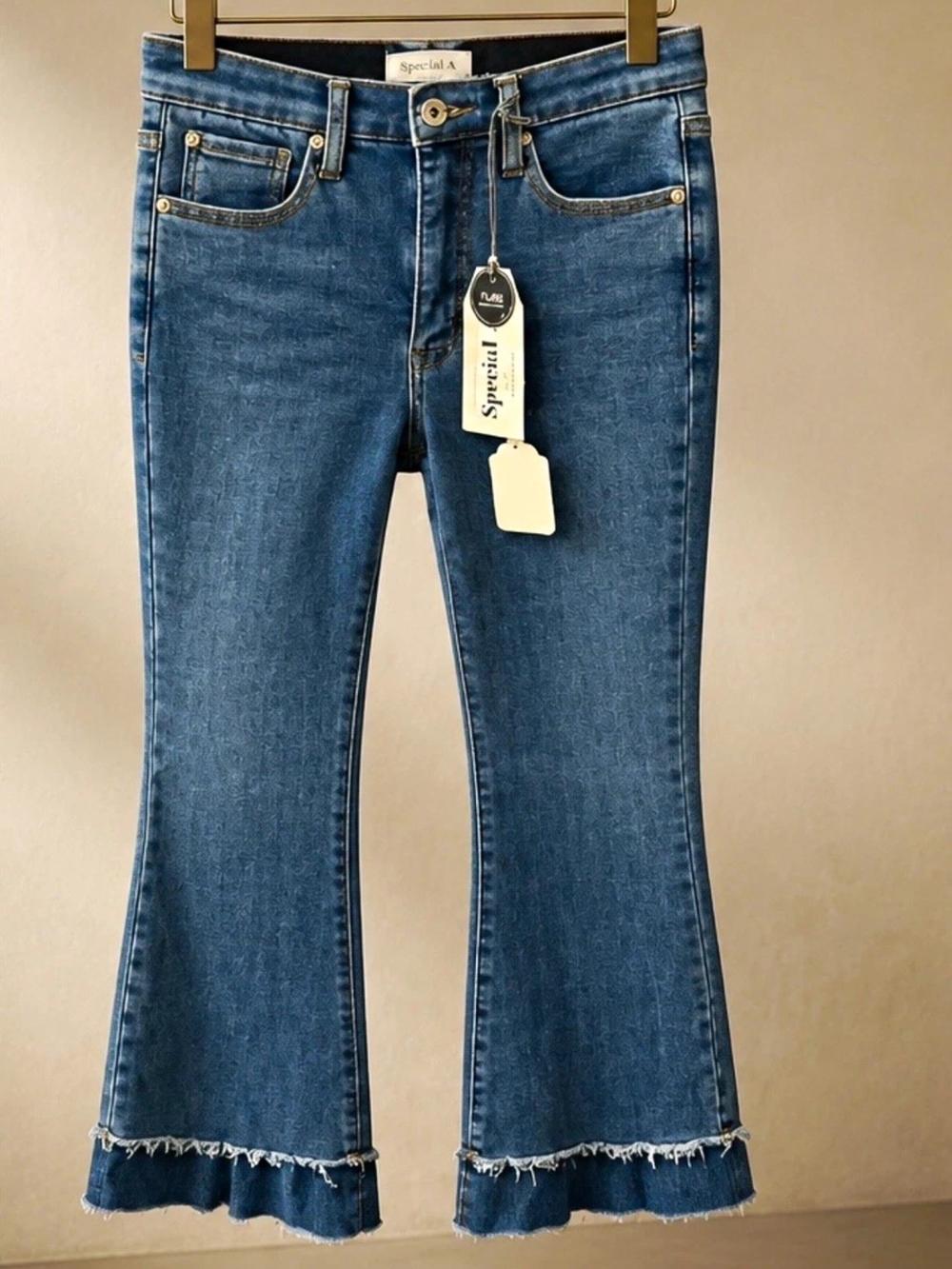 Special A Women’s Blue Medium Wash Distressed Bootcut 5-Pocket Jeans, 26